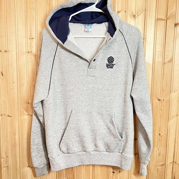 VTG 80s Walt Disney World Epcot Center Hoodie Sweatshirt 1/4 Snap SLIM FIT Sz L - Picture 2 of 12